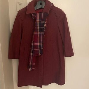 Vintage Girls Wool Coat with Plaid Scarf and Hood